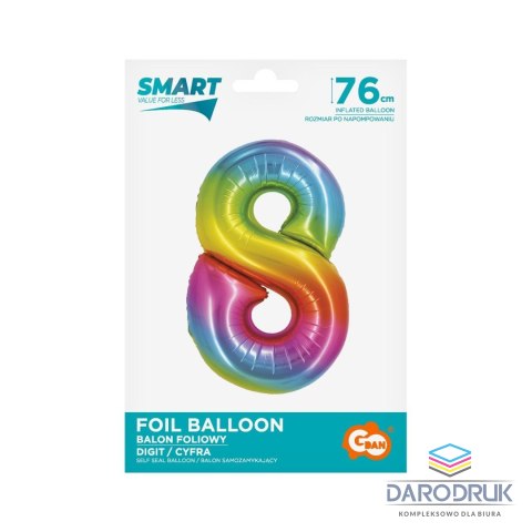 Godan Balon foliowy Smart cyfra 8 tęcza 76cm Godan (CH-STC8)