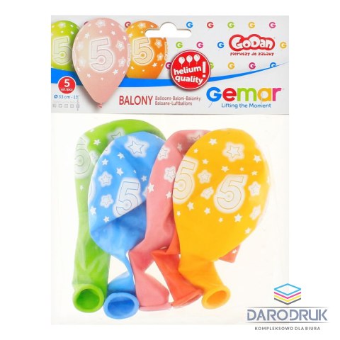 Godan Balon gumowy Premium Hel z nadrukiem 5, 13 cali/5 sztuk mix 330mm 13cal Godan (GS120/5)
