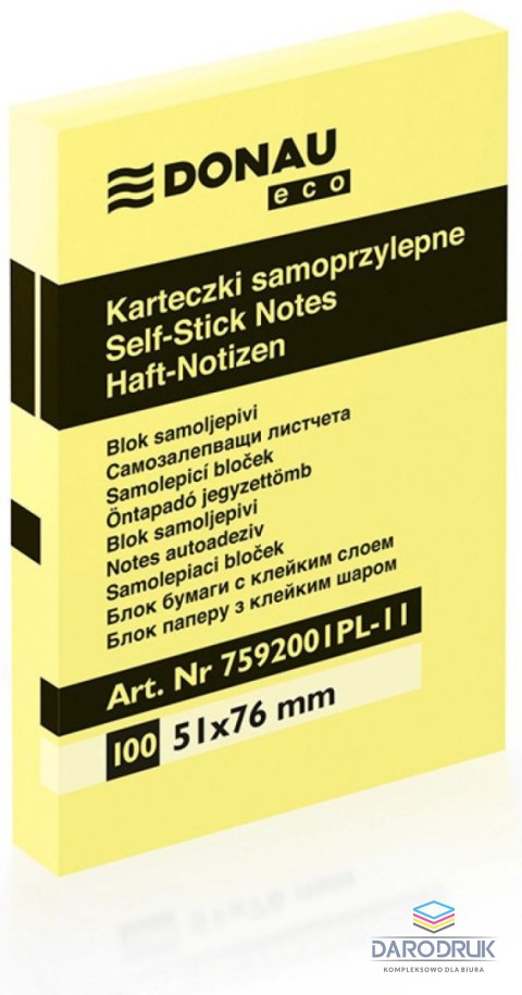 Donau Notes samoprzylepny (karteczki) Eco żółty 100k [mm:] 51x76 Donau (7592001PL-11)