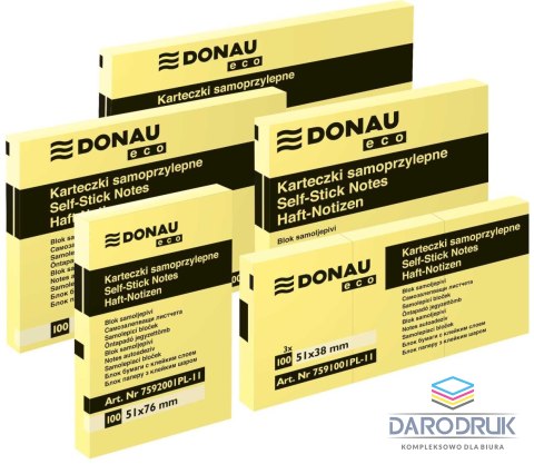 Donau Notes samoprzylepny (karteczki) Eco żółty 100k [mm:] 51x76 Donau (7592001PL-11)