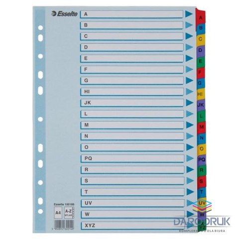 Esselte Przekładka alfabetyczna Mylar kartonowe A4 mix kolorów 160g 20k A-Z Esselte (100166)