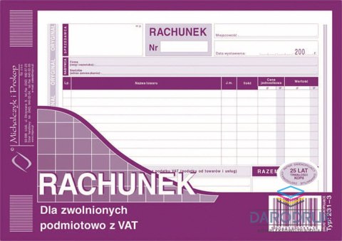 Michalczyk i Prokop Druk offsetowy A5 Rachunek dla zwolnionych podmiotowo z VAT 80k. Michalczyk i Prokop (231-3)