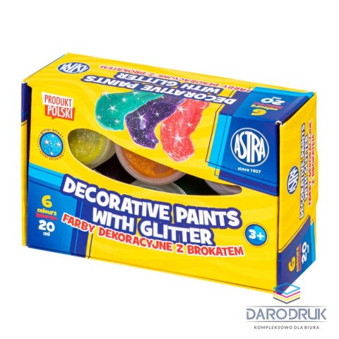 Astra Farby plakatowe dekoracyjne z brokatem kolor: mix 20ml 6 kolor. Astra (301124002)