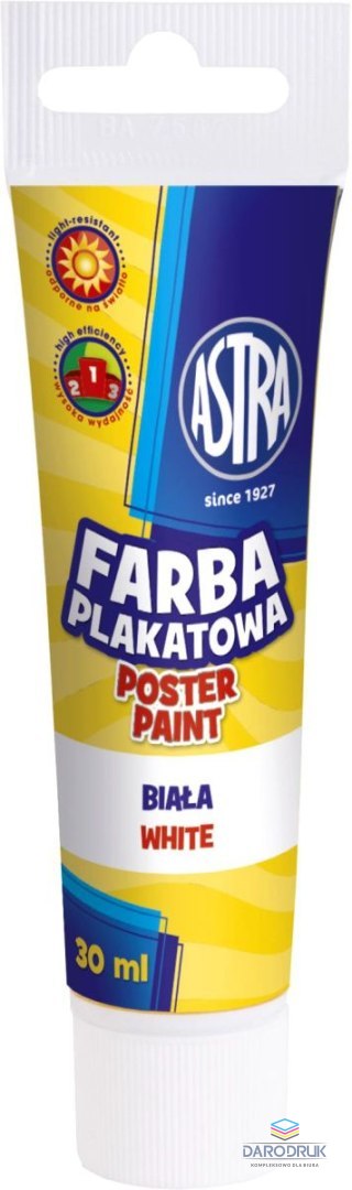 Astra Farby plakatowe w tubie kolor: biały 30ml 1 kolor. Astra (83110904)