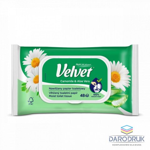 Velvet Papier toaletowy nawilżany Camomile&Aloe Vera kolor: biały 48 szt Velvet