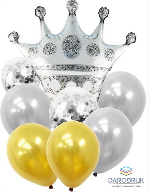 Antella Balon gumowy zestaw balonów 9 elementów korona srebrna mix Antella