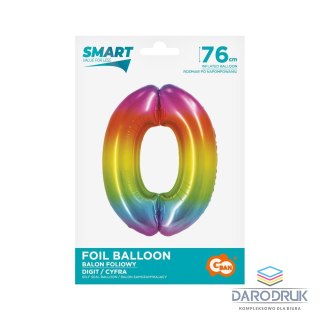 Godan Balon foliowy Smart cyfra 0 tęcza 76cm Godan (CH-STC0)