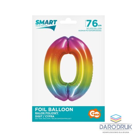 Godan Balon foliowy Smart cyfra 0 tęcza 76cm Godan (CH-STC0)
