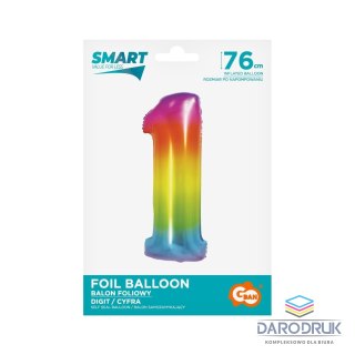 Godan Balon foliowy Smart cyfra 1 tęcza 76cm Godan (CH-STC1)