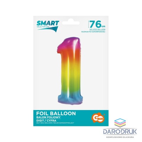 Godan Balon foliowy Smart cyfra 1 tęcza 76cm Godan (CH-STC1)