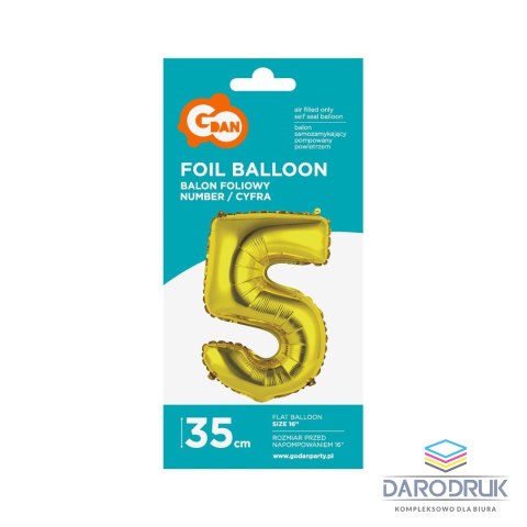 Godan Balon foliowy cyfra 5 złoty 35 cm Godan (FG-C35Z5)