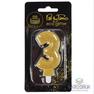 Arpex Świeczka urodzinowa eko brokat złota cyfra 3 Arpex (DS0918ZLO-3-0987)