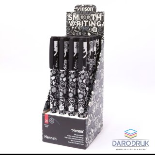 Vinson Długopis olejowy Fashion A71 KWIATY BLACK-WHITE wkład niebieski 0,7mm Vinson