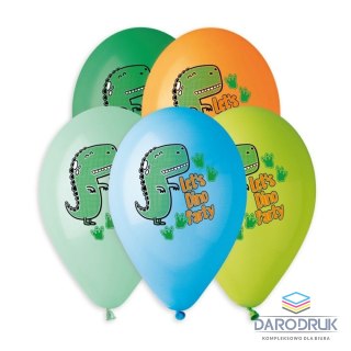 Godan Balon gumowy Premium Hel Lets Dino Party 13 cali/5 szt. mix 13cal Godan (GS120/854)