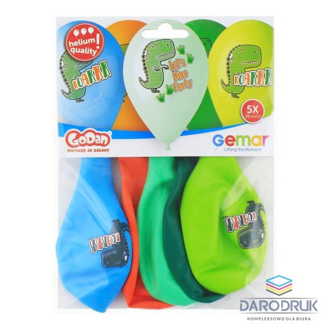 Godan Balon gumowy Premium Hel Lets Dino Party 13 cali/5 szt. mix 13cal Godan (GS120/854)