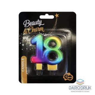 Godan Świeczka urodzinowa cyfra 18 urodziny, galaxy tęczowa 7,5 cm Godan (SF-S18G)