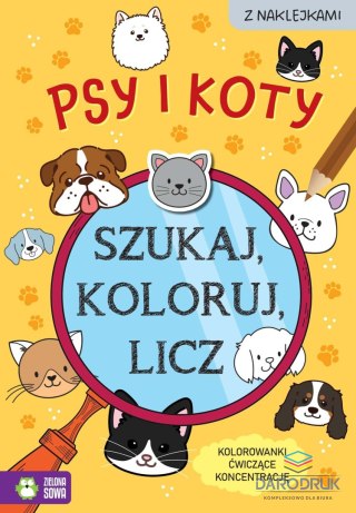 Aksjomat Książka dla dzieci Szukaj, koloruj i licz. Psy i koty Aksjomat