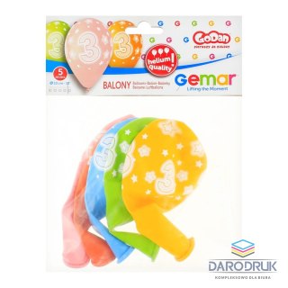 Godan Balon gumowy Premium Hel z nadrukiem 3, 13 cali/5 sztuk mix 330mm 13cal Godan (GS120/3)