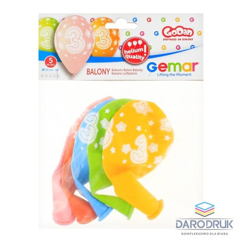Godan Balon gumowy Premium Hel z nadrukiem 3, 13 cali/5 sztuk mix 330mm 13cal Godan (GS120/3)