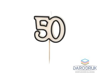 Partydeco Świeczka urodzinowa liczba 50, 5,5cm, biało-czarny Partydeco (SCU16-50)