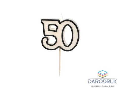 Partydeco Świeczka urodzinowa liczba 50, 5,5cm, biało-czarny Partydeco (SCU16-50)