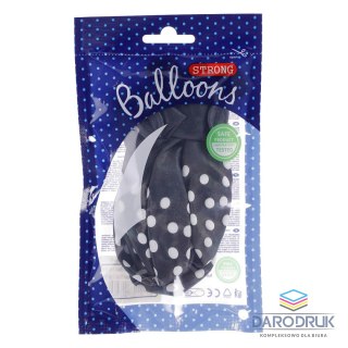 Partydeco Balon gumowy gumowy czarny w białe kropki 30 cm/6 sztuk czarny 300mm Partydeco (SB14P-223-010W-6)