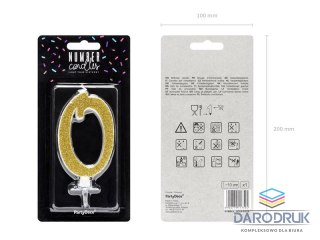 Partydeco Świeczka urodzinowa Cyferka 0, złoty, 10cm Partydeco (SCU4-0-019)