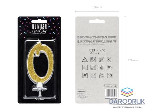 Partydeco Świeczka urodzinowa Cyferka 0, złoty, 10cm Partydeco (SCU4-0-019)