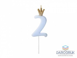 Partydeco Świeczka urodzinowa Cyferka 2, jasny niebieski, 9.5cm Partydeco (SCU6-2-001J)