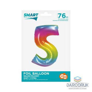 Godan Balon foliowy Smart cyfra 5 tęcza 76cm Godan (CH-STC5)