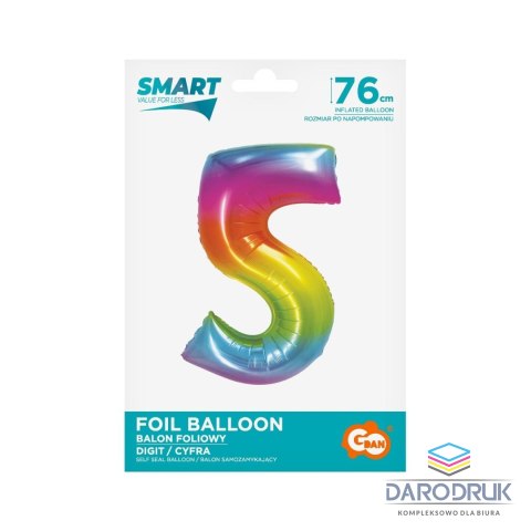 Godan Balon foliowy Smart cyfra 5 tęcza 76cm Godan (CH-STC5)