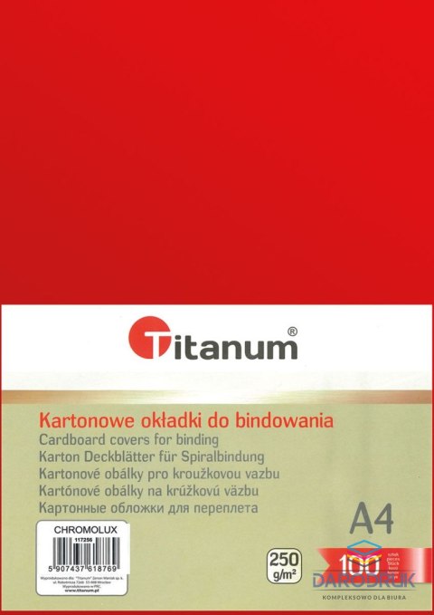 Titanum Karton do bindowania A4 błyszczący - chromolux czerwony 250g Titanum