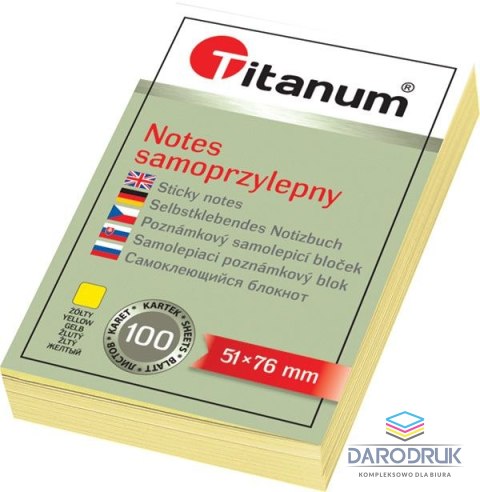 Titanum Notes samoprzylepny (karteczki) żółty 100k [mm:] 51x76 Titanum (S-2004)