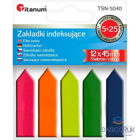 Titanum Zakładka indeksująca PP 12x45mm 5 kolorów fluo STRZAŁKI