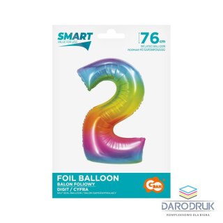 Godan Balon foliowy Smart cyfra 2 tęcza 76cm Godan (CH-STC2)