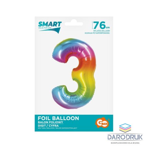 Godan Balon foliowy Smart cyfra 3 tęcza 76cm Godan (CH-STC3)