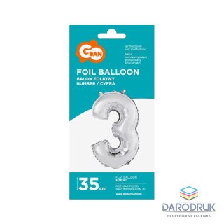 Godan Balon foliowy cyfra 3 srebrny 35 cm Godan (FG-C35S3)