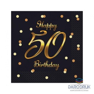 Godan Serwetki Happy 50 Birthday, nadruk złoty czarny papier [mm:] 330x330 Godan (PG-S50C)