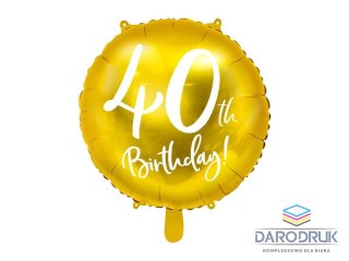 Partydeco Balon foliowy 40 urodziny, złoty 45 cm 18cal Partydeco (FB24M-40-019)