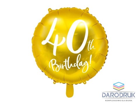 Partydeco Balon foliowy 40 urodziny, złoty 45 cm 18cal Partydeco (FB24M-40-019)