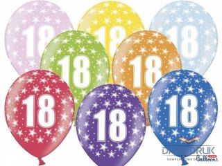 Partydeco Balon gumowy gumowy 18 urodziny, mix kolorów 30 cm/6 sztuk mix 300mm Partydeco (SB14M-018-000-6)