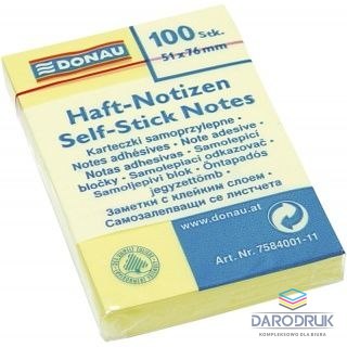Donau Notes samoprzylepny (karteczki) żółta 100k [mm:] 51x76 Donau (7584001-11)