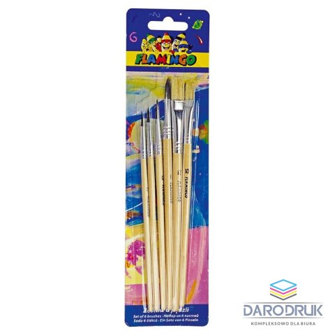 Flamingo Pędzel drewniany uchwyt zestaw 6 szt. Flamingo (PS-02)