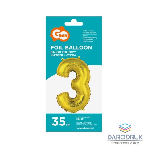 Godan Balon foliowy cyfra 3 złoty 35 cm Godan (FG-C35Z3)