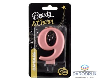 Godan Świeczka urodzinowa nr 9 różowo-złota 8 cm Godan (PF-SCRZ9)