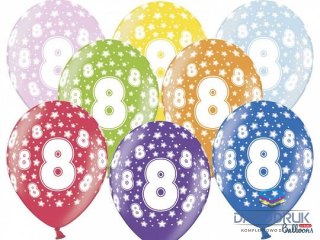 Partydeco Balon gumowy gumowy 8 urodziny, mix kolorów 30 cm/6 sztuk mix 300mm Partydeco (SB14M-008-000-6)