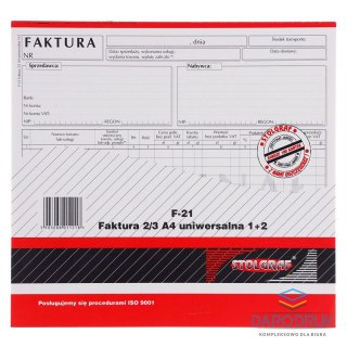 Stolgraf Druk samokopiujący 2/3 A4 faktura VAT 2/3 A4 (1+2) uniwersalna 100k. Stolgraf (F21)
