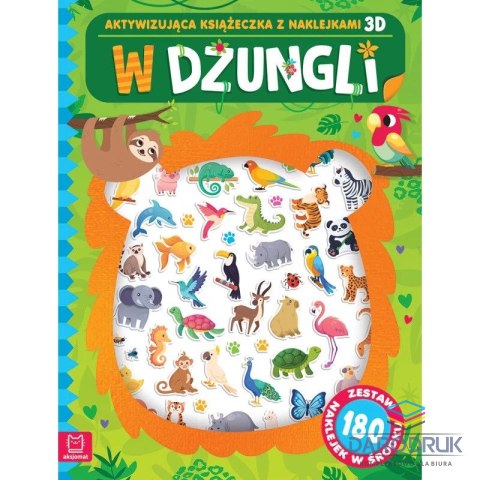 Aksjomat Książka dla dzieci W dżungli. Aktywizująca książeczka z naklejkami 3D. Aksjomat