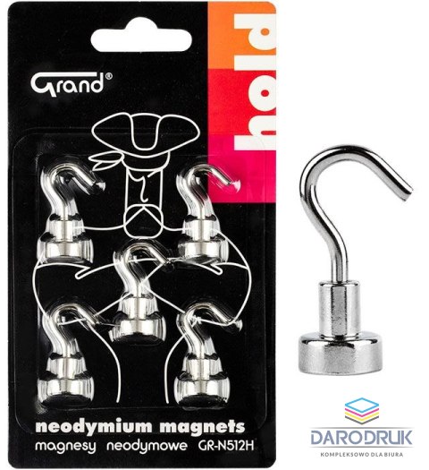 Grand Magnes neodymowy z haczykiem Srebrny śr. 12mm Grand (130-1966) 5 sztuk