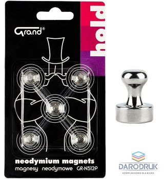 Grand Magnes neodymowy z uchwytem Srebrny śr. 12mm Grand (130-1965) 5 sztuk